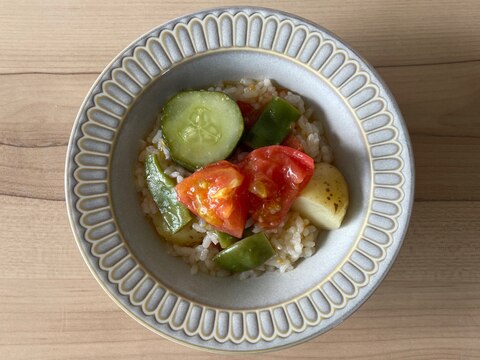 胡瓜といんげんのトマトじゃがいもリゾット